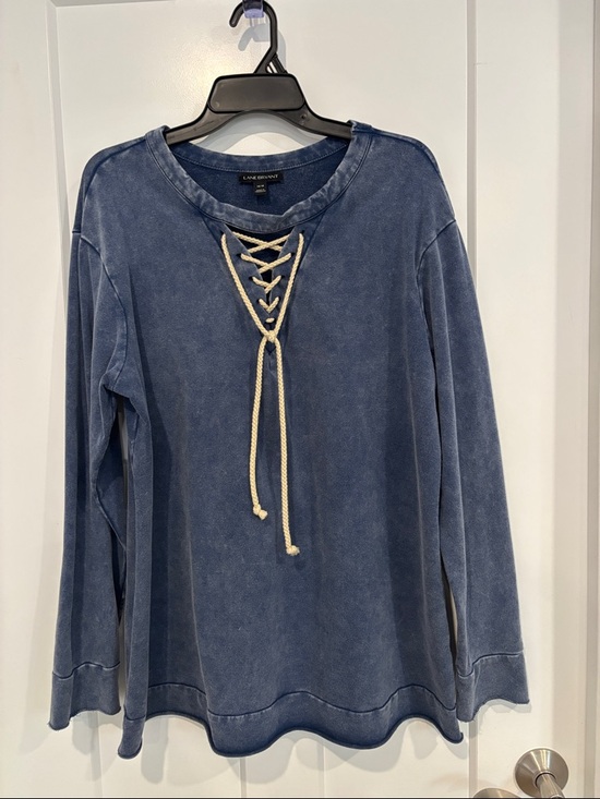 Lane Bryant Tops - Lane Bryant Washed Blue Lace-Up Long Sleeve Pullover